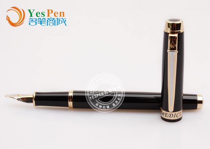 yespen名筆店 medici/梅第奇 207喬凡尼 純黑金夾鋼筆/墨水筆 禮品筆